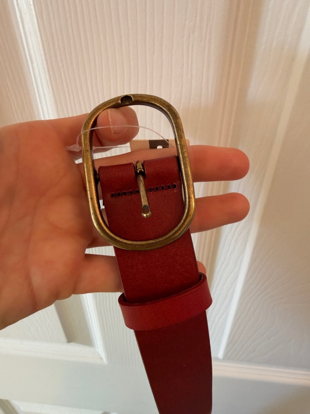 Anthropologie Rustic Red Leather Belt with Brass Oval Buckle - Picture 8 of 10